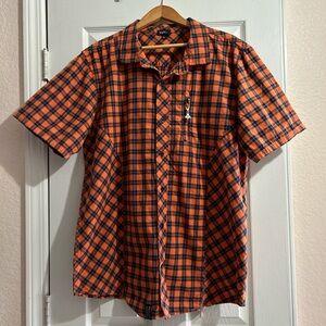 NWOT Lifted Research Group Orange Zipper Pocket Reflective Button Up Shirt